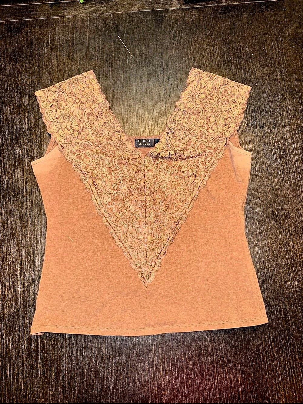 nicole by Nicole Miller Floral Lace Neck Tank Top Y2K 2000s Layering Size Medium